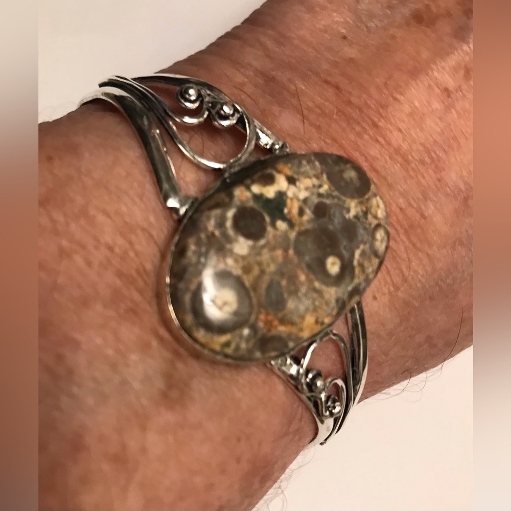 Viper Skin Jasper Stamped 925 Sterling Silver Cuff Bracelet